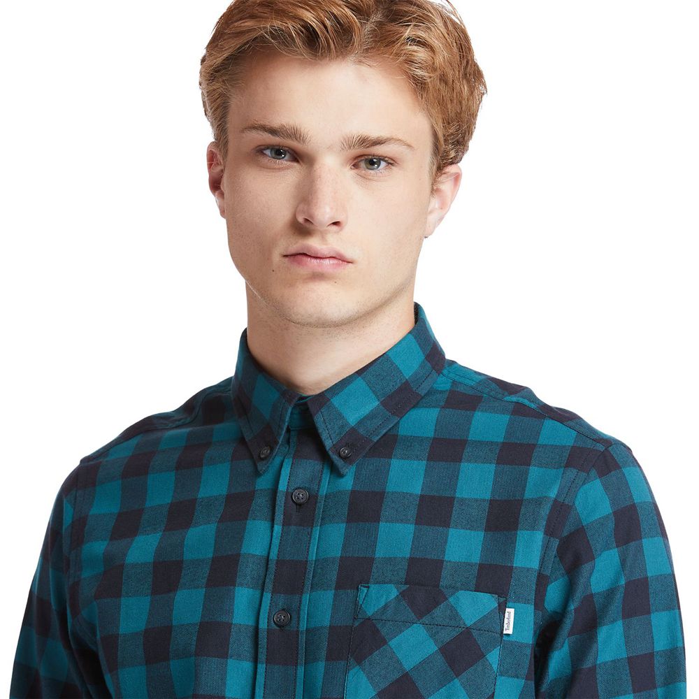 Timberland Mens Shirts Nashua River Long-Sleeve Flannel Check - Blue/Black - India WS1029547